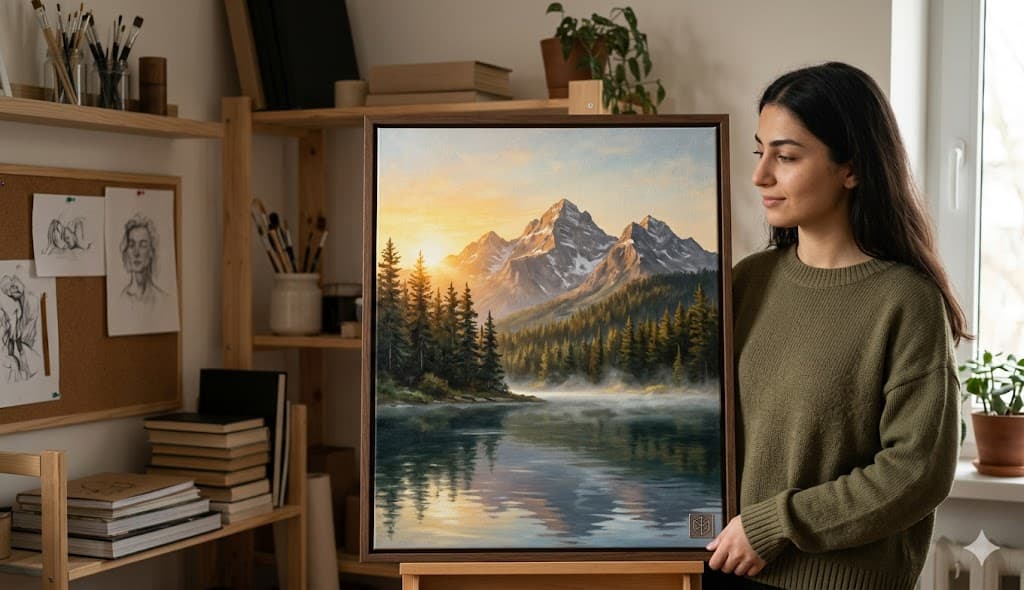 Creator standing with finished painting