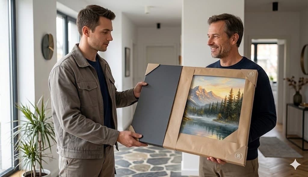 Buyer receiving delivered artwork